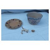 Mill Creek Stoneware Plate, Decorative Pottery Bowl, and Cat and Pig Figurines