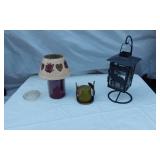 Decorative Candle Holders and Lantern including Ceramic Shade, Metal Lantern with Deer Design, and Glass Candle Holder