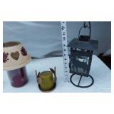 Decorative Candle Holders and Lantern including Ceramic Shade, Metal Lantern with Deer Design, and Glass Candle Holder