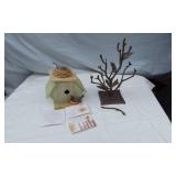 Marjolein Bastin Birdhouse with Accessories and Metal Tree Sculpture (maybe led? or copper? it