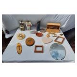 Assorted Decorative Home Items including Wooden Plaques, Mirrors, and More