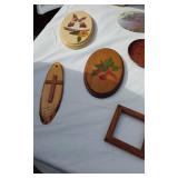 Assorted Decorative Home Items including Wooden Plaques, Mirrors, and More