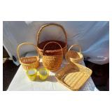 Lot of Wicker Baskets Including Various Sizes and Shapes