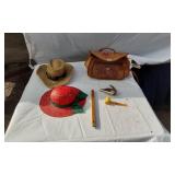 Straw and Decorative Hats, Leather Purse, Missouri Meerschaum Pipe