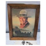 Framed John Wayne Portrait and Cowboy and His Horse Sketch