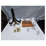 Lot of Plate Display Stands and Glass Picture Frame