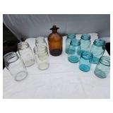 Glass Jars and Bottle Collection including Hi-lex Gallon Jug and Ball Mason Jars
