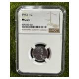 1943 Steel Penny Graded MS63