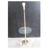 Vintage Brass Floor Lamp with Glass Table and LED Bulb