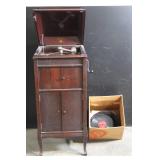 Columbia Grafonola Floor Model Phonograph with Records and Extra Needles