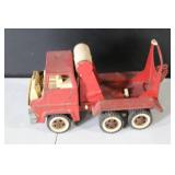 Vintage Red Metal Toy Logging Truck with Six Wheels