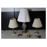 Set of 3 Table Lamps with Shades - Brass, Glass, and Wood Accents