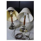Set of 3 Table Lamps with Shades - Brass, Glass, and Wood Accents