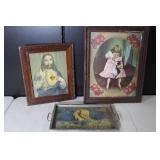 Vintage Framed Prints and Peacock Serving Tray Collection