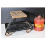 Vintage Red Gasoline Can and NAPA Tools & Equipment Rolling Cart