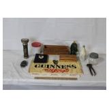 Vintage Household Lot with Guinness Bar Towel, Kraft Cheese Box, Tools and Collectibles