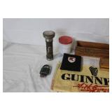 Vintage Household Lot with Guinness Bar Towel, Kraft Cheese Box, Tools and Collectibles