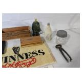 Vintage Household Lot with Guinness Bar Towel, Kraft Cheese Box, Tools and Collectibles