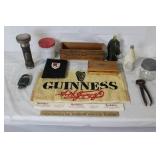 Vintage Household Lot with Guinness Bar Towel, Kraft Cheese Box, Tools and Collectibles