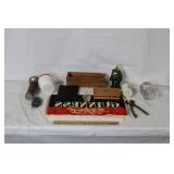 Vintage Household Lot with Guinness Bar Towel, Kraft Cheese Box, Tools and Collectibles