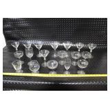 Collection of 17 Assorted Vintage Glass Stemware Goblets and Martini Glasses