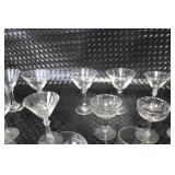Collection of 17 Assorted Vintage Glass Stemware Goblets and Martini Glasses