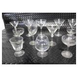 Collection of 17 Assorted Vintage Glass Stemware Goblets and Martini Glasses