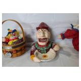 Collection of Vintage Clown Collectibles with Basket and Dolls