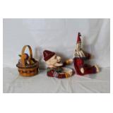 Collection of Vintage Clown Collectibles with Basket and Dolls