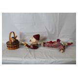 Collection of Vintage Clown Collectibles with Basket and Dolls