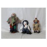Set of 3 Vintage Clown Dolls with Mixed Materials