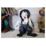 Set of 3 Vintage Clown Dolls with Mixed Materials