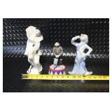 Set of 3 Porcelain Clown and Pierrot Figurines