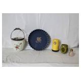 Mixed Lot of Vintage and Decorative Kitchenware including Plate, Biscuit Jar, and Mugs