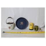 Mixed Lot of Vintage and Decorative Kitchenware including Plate, Biscuit Jar, and Mugs
