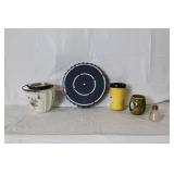 Mixed Lot of Vintage and Decorative Kitchenware including Plate, Biscuit Jar, and Mugs
