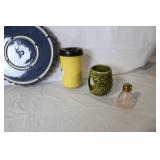 Mixed Lot of Vintage and Decorative Kitchenware including Plate, Biscuit Jar, and Mugs