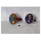Pair of Vintage Hand-Painted Metal Spinning Tops
