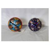 Pair of Vintage Hand-Painted Metal Spinning Tops