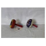 Pair of Vintage Hand-Painted Metal Spinning Tops