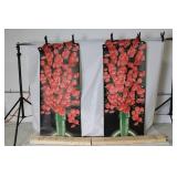 Pair of Vintage Floral Art Posters with Pink Blossoms and Green Vase 37x23 in