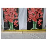 Pair of Vintage Floral Art Posters with Pink Blossoms and Green Vase 37x23 in