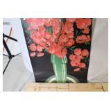 Pair of Vintage Floral Art Posters with Pink Blossoms and Green Vase 37x23 in
