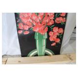 Pair of Vintage Floral Art Posters with Pink Blossoms and Green Vase 37x23 in