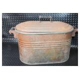 Vintage Oval Metal Wash Tub with Lid and Handles
