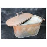 Vintage Oval Metal Wash Tub with Lid and Handles