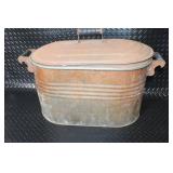 Vintage Oval Metal Wash Tub with Lid and Handles