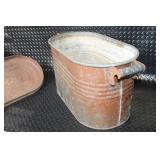 Vintage Oval Metal Wash Tub with Lid and Handles