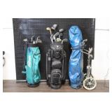 Lot of 3 Golf Club Sets with Bags and Pull Carts