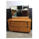 Mid-Century Wooden Dresser with Mirror